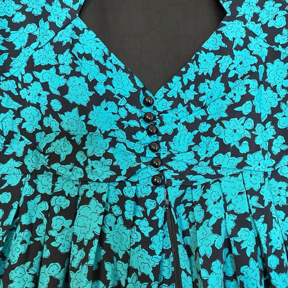 Vintage Lanz Midi Fit & Flare Dress 12 Green Floral Open Back Retro Coquette - Picture 11 of 14